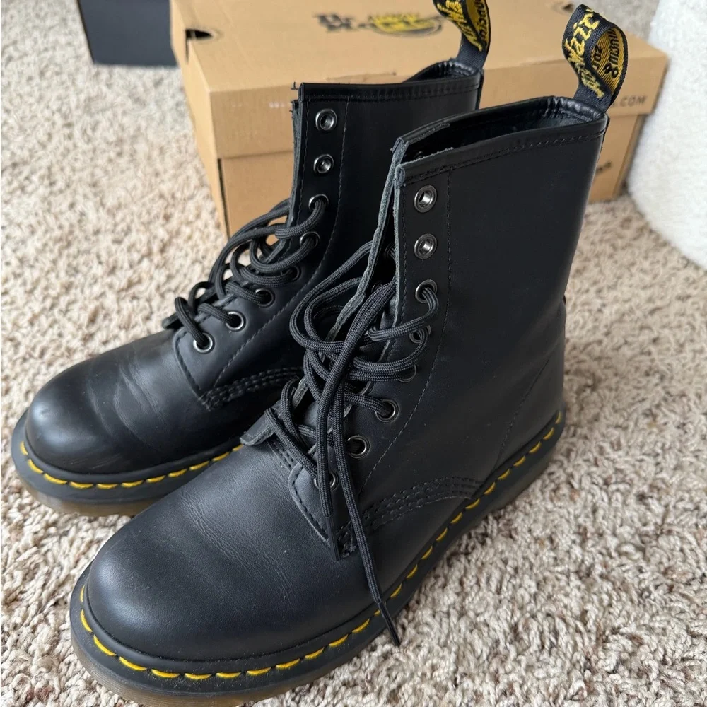 Dr. Martens Black Boots with Yellow Stitching - Picture 1 of 6